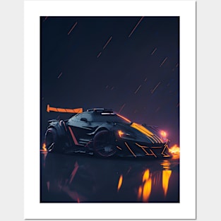 Dark Neon City Sports Car Posters and Art